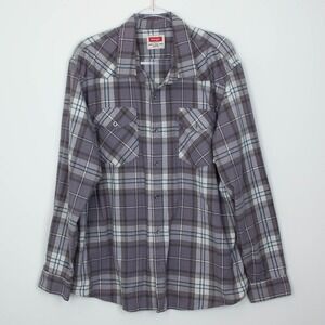 Wrangler Mens Western Button Down‎ Plaid Shirt Size 2XL Grey Long Sleeve